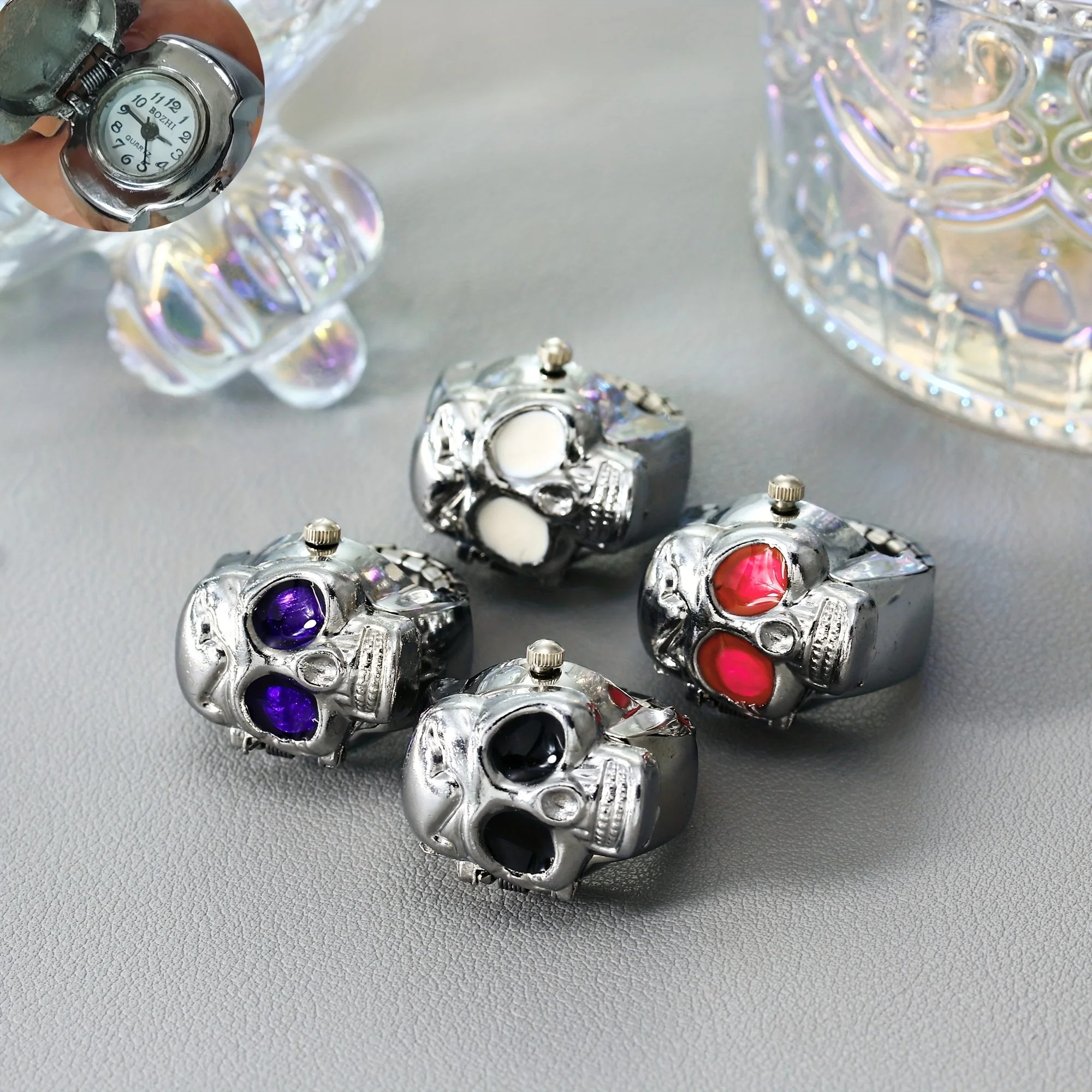 1PC Personalized Flip Skull Retro Ring Watch Trendy Ghost Head Hip Hop Simple Couple Men's Dominance Watch Ring Pocket Watch