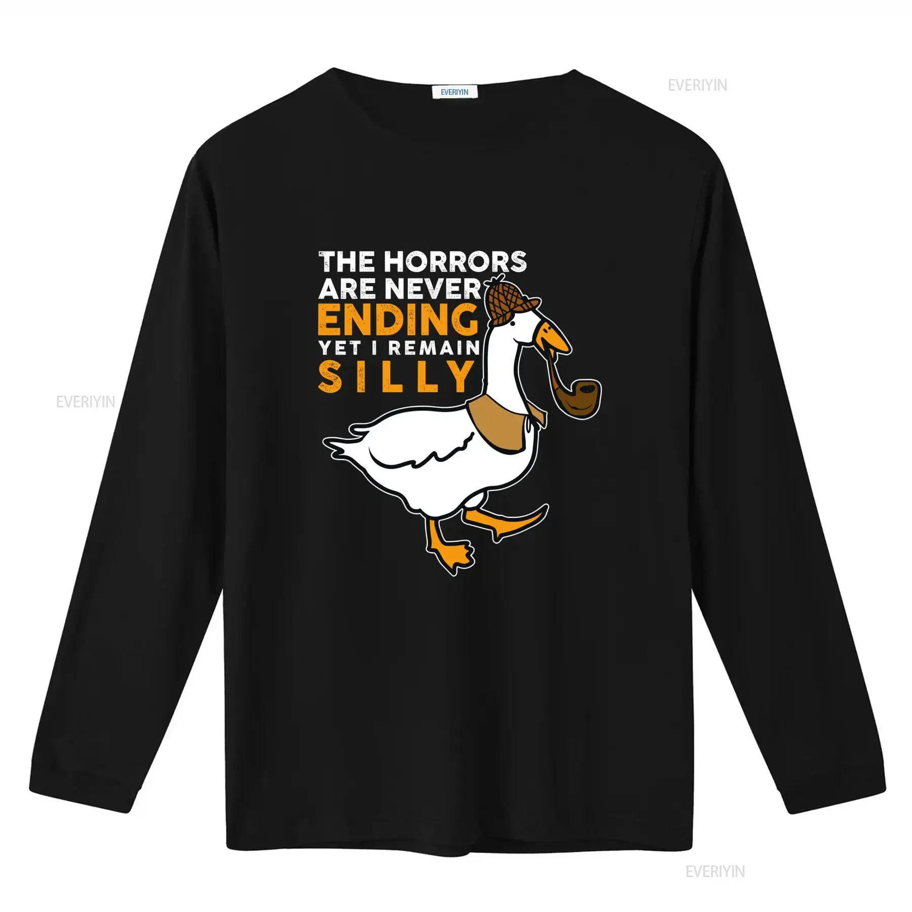 NEW LIMITED Funny Goose T Shirt The Horrors Are Never Ending Yet I Remain Silly Design vintage Washed Top For Everyday Wear
