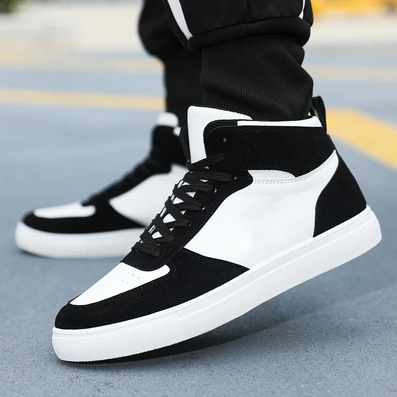 White Vulcanized Sneakers Men\'s Flat Comfortable Shoes Lace up Zapatillas Hombre Autumn Spring High Top Sneakers Plus Size 39-48