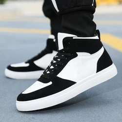 White Vulcanized Sneakers Men's Flat Comfortable Shoes Lace up Zapatillas Hombre Autumn Spring High Top Sneakers Plus Size 39-48