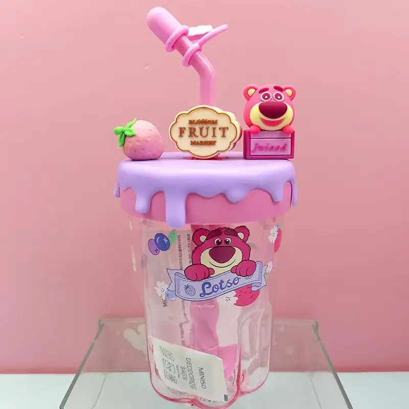 Miniso 560ml Disney Pixar Fruit Market Blender Cup Strawberry Bear Ham Pig Suction Cup kids water bottle