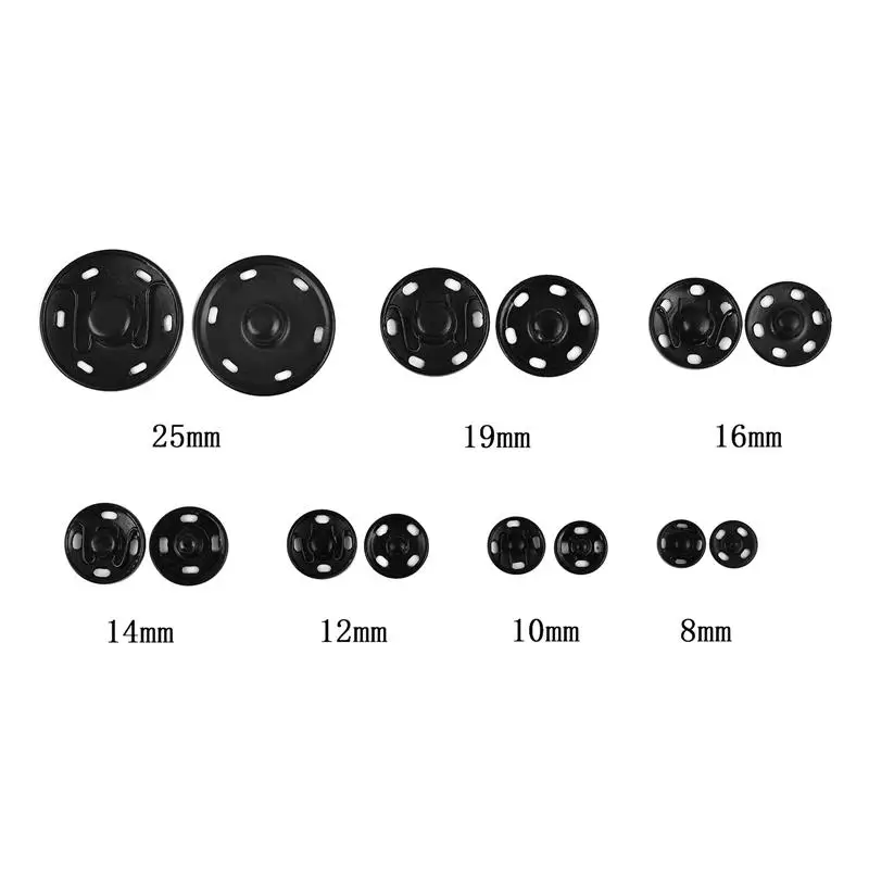 Snap Buttons Black Silver Metal Fasteners Press Button 8/12/16/18/20mm Iron Stud Plating Round Button Garment Sewing Accessories