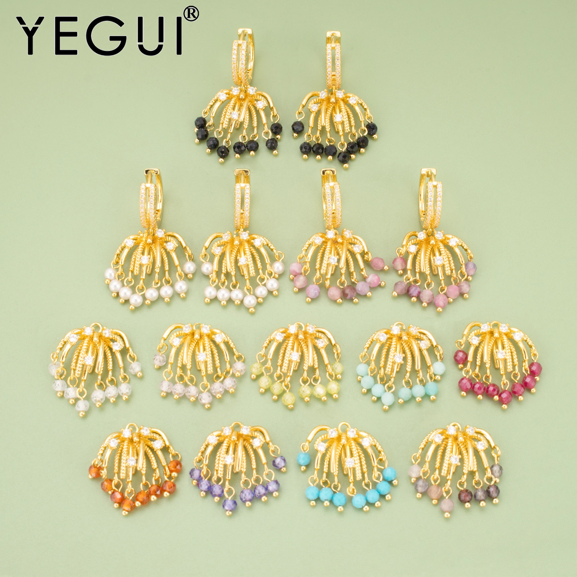 

YEGUI,2pcs/lot,MH67,jewelry accessories,18k gold plated,copper,natural stone,zircons,hand made,diy pendants,jewelry making