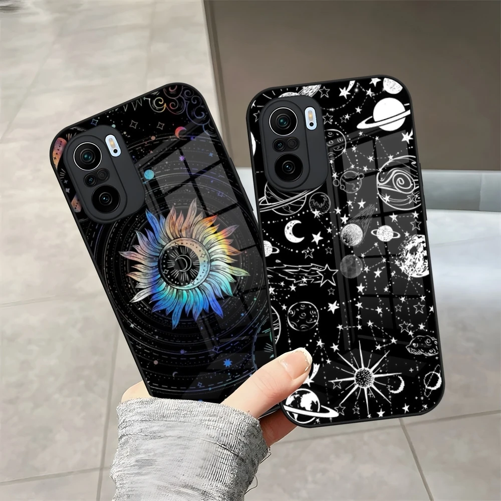 Glitter Bling Stars Moon Phone Case for Redmi 13 13c 12 12c Note 13 Pro Plus 11 12 Pro 10 11s 12s Tempered Glass Coque