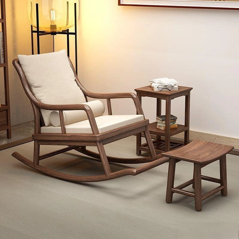 Solid wood ebony rocking balcony Chinese style home nap lazy recliner