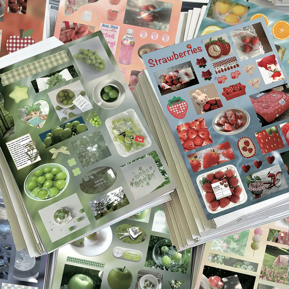 Ins Multi Theme Junk Journal Sticker Sheets Fruit Gothic Daily Object Collage Material for Planner Notebook DIY Scrapbook Crafts