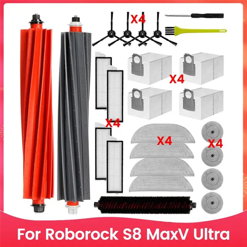 ABGH-For Roborock S8 Maxv Ultra Robot Vacuum Cleaner Main Side Brushes Hepa Filters Mop Cloth Dust Bags Replacement Parts