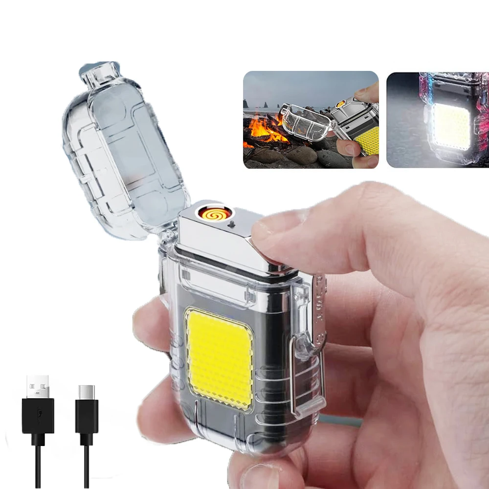 Isqueiro Elétrico Recarregável Usb Portátil Com Luz Led Para Viagem Acampamento Emergência