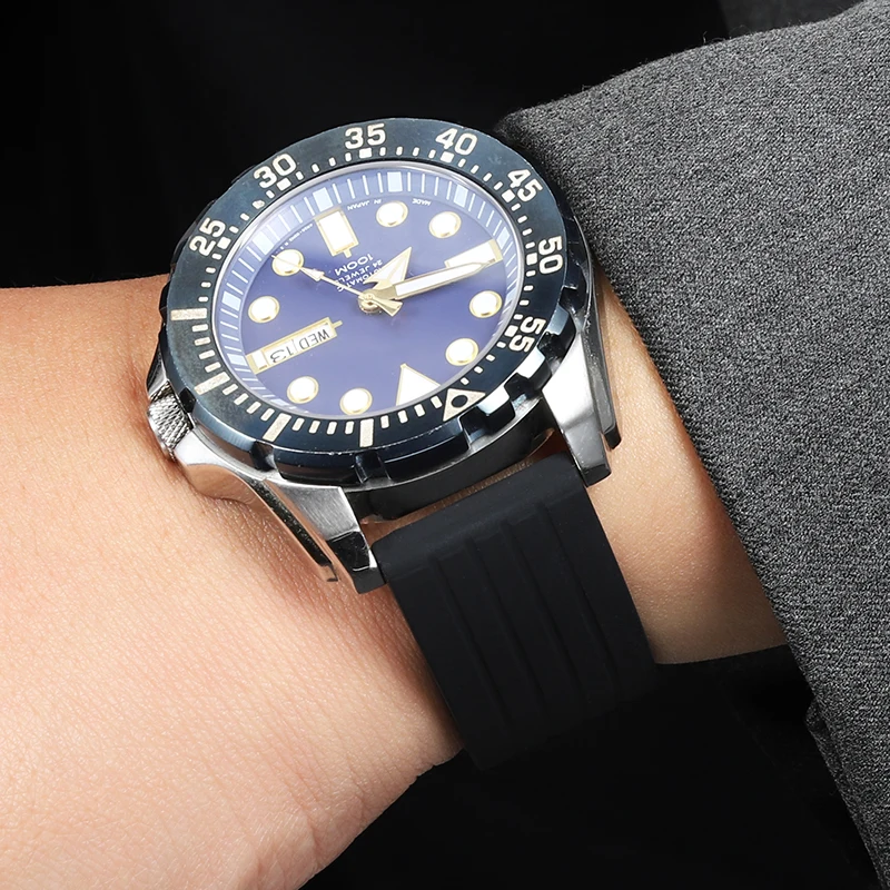 Safety buckle rubber watch strap Men 20 22mm For Seiko PROSPEX SKX007 Water Ghost Abalone Casio MDV-106 Silicone soft Watchband