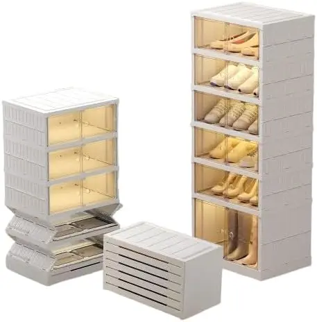 Organizador de Zapatos para Armario, Zapatero Plegable de 6 Niveles para 12 Pares, Gabinete de Almacenamiento con Puerta Transparente, Estante para Zapatos Plegable