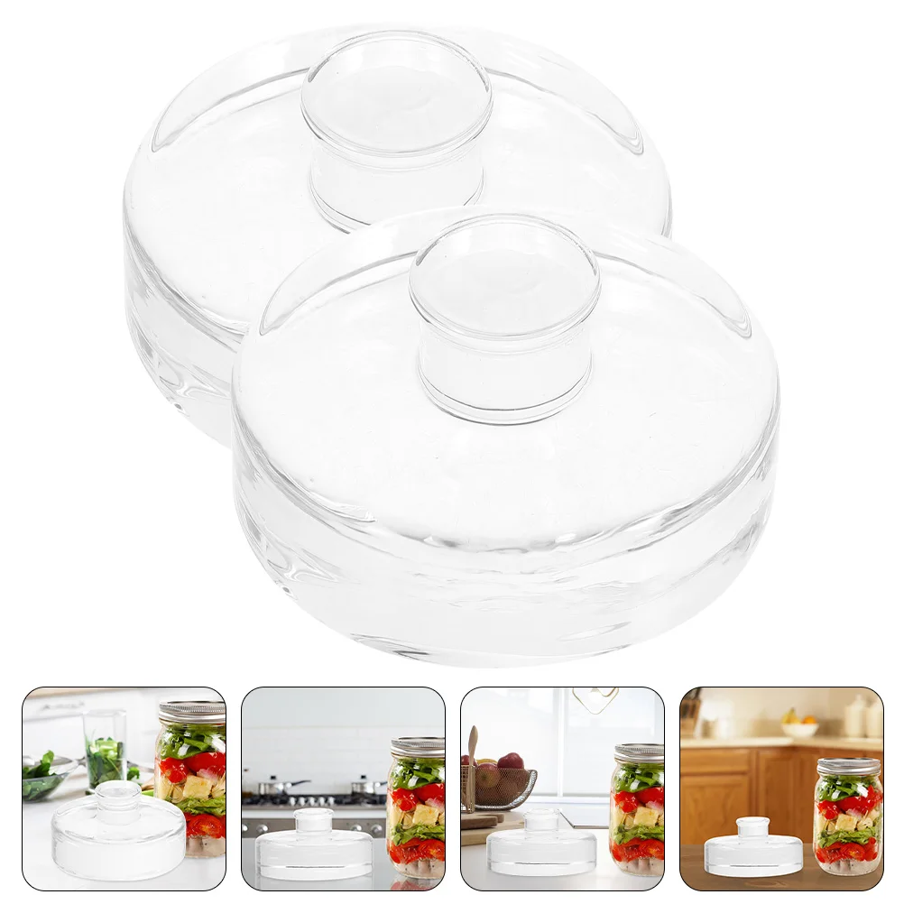 2 Pcs Fermented Glass Weights Multi-function Fermentation Lids Sauerkraut Jar Kitchen Supplies Small Fermenting