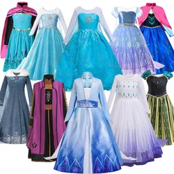 DISNEY Princess Party Fantasy Frozen1&2 Anna Queen Elsa Dress for Girl Birthday Role Play Vestidos Children Halloween Costume