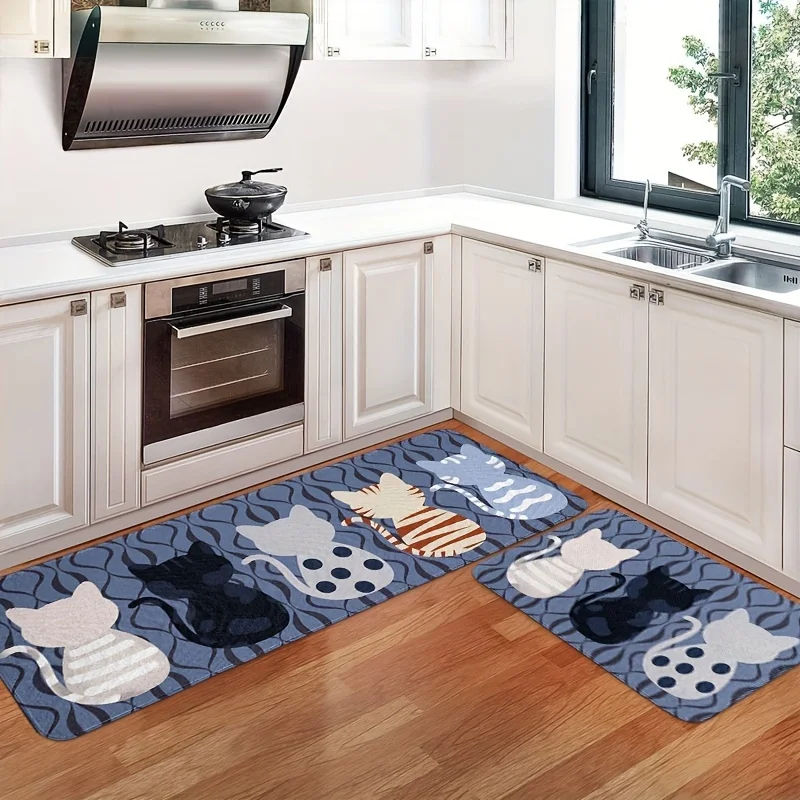 VIKAMA على الطراز الأمريكي الرجعية الكرتون الحيوان المطبخ الكلمة حصيرة، ماصة للماء ومقاومة للبقع البساط إكسسوارات ديكور المنزل