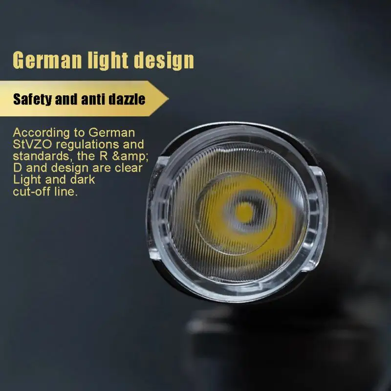 Bicycle Light 800LM Front Lighting German Standard Headlamp Rotatable Lens USB Charge IP66 Waterproof Anti-Glare Bike Light