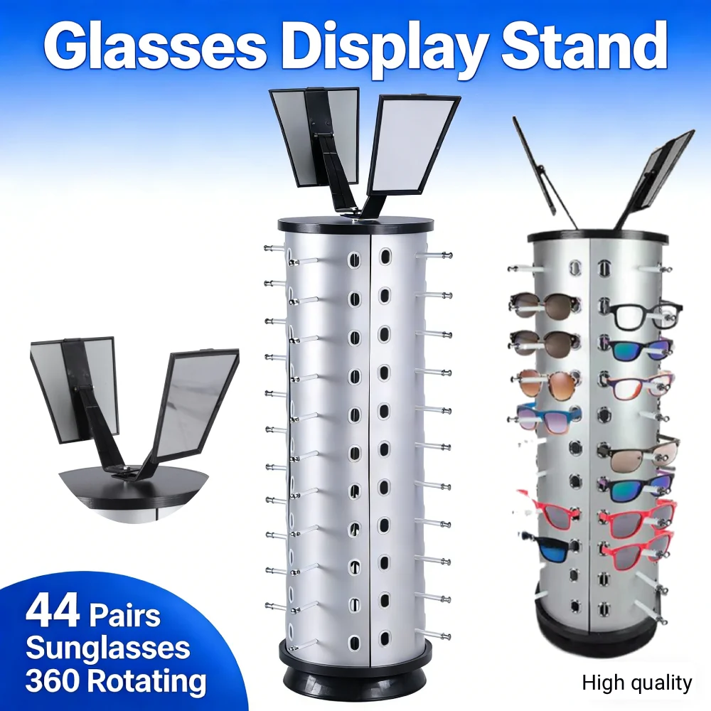 

44 Pairs of Glasses Sunglasses Storage Holder 360 Rotating Eyewear Collection with Mirror Eyeglass Display Rack Freestanding