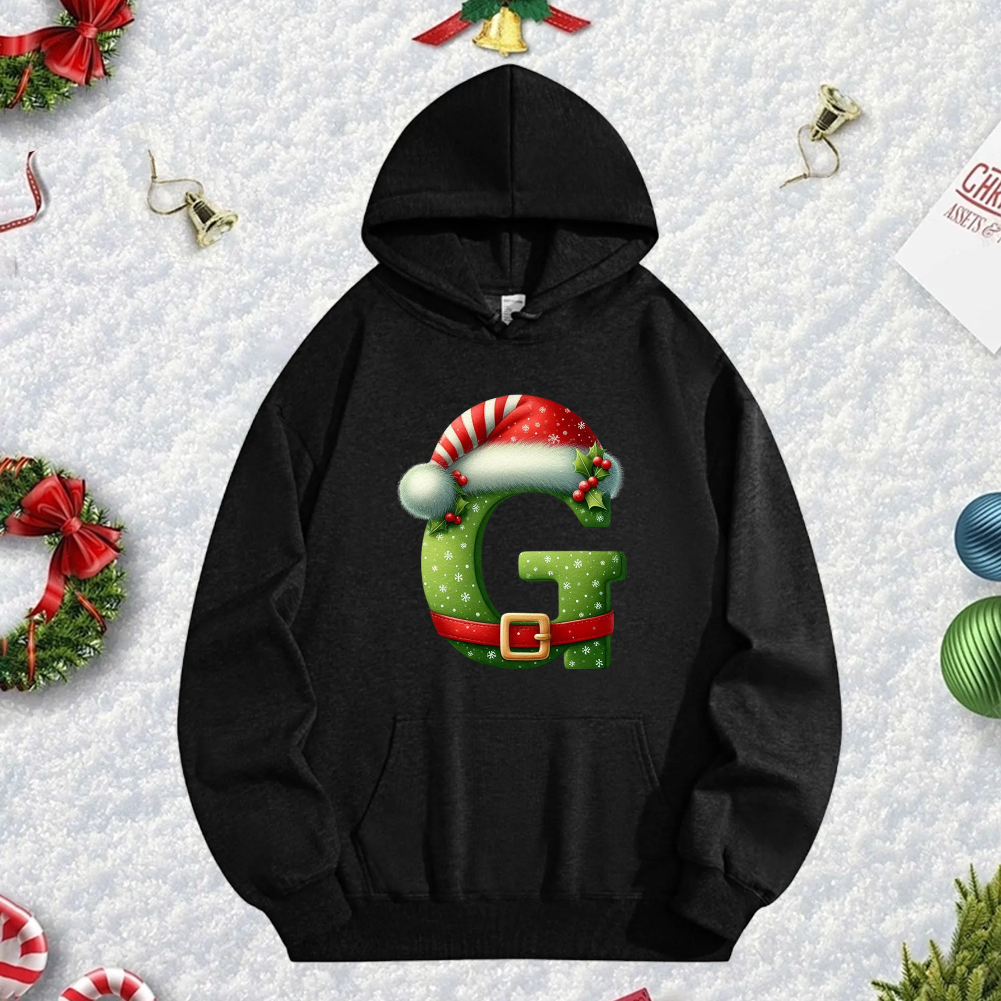 

Рождественская черная толстовка G 270G для мужчин и женщин, уютный флисовый пуловер большого размера на осень/зиму, Рождество, Новый год