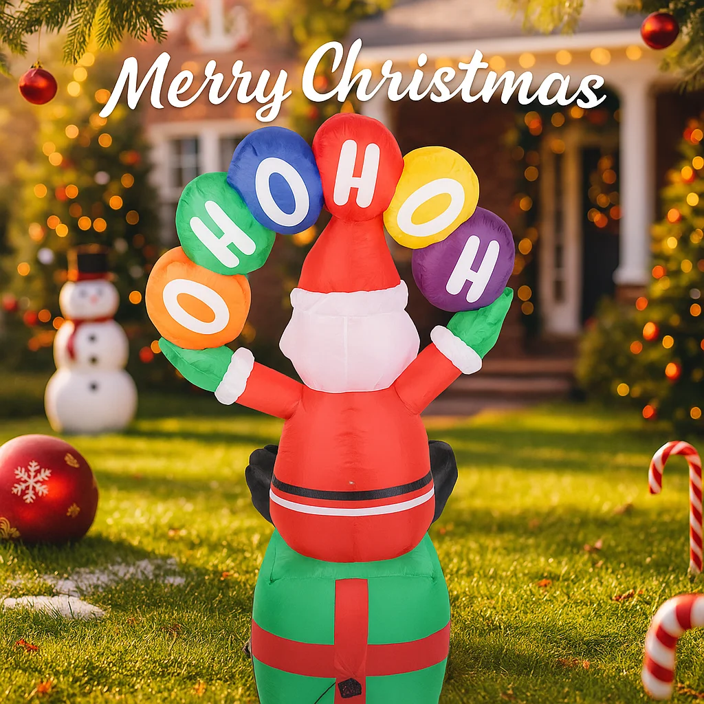 5.91FT Opblaasbaar Speelgoed Kerstman Geschenkdoos met LED Licht Kerst Yard Gazon Feestdecoratie Kerst Thuisbenodigdheden Outdoor Decor