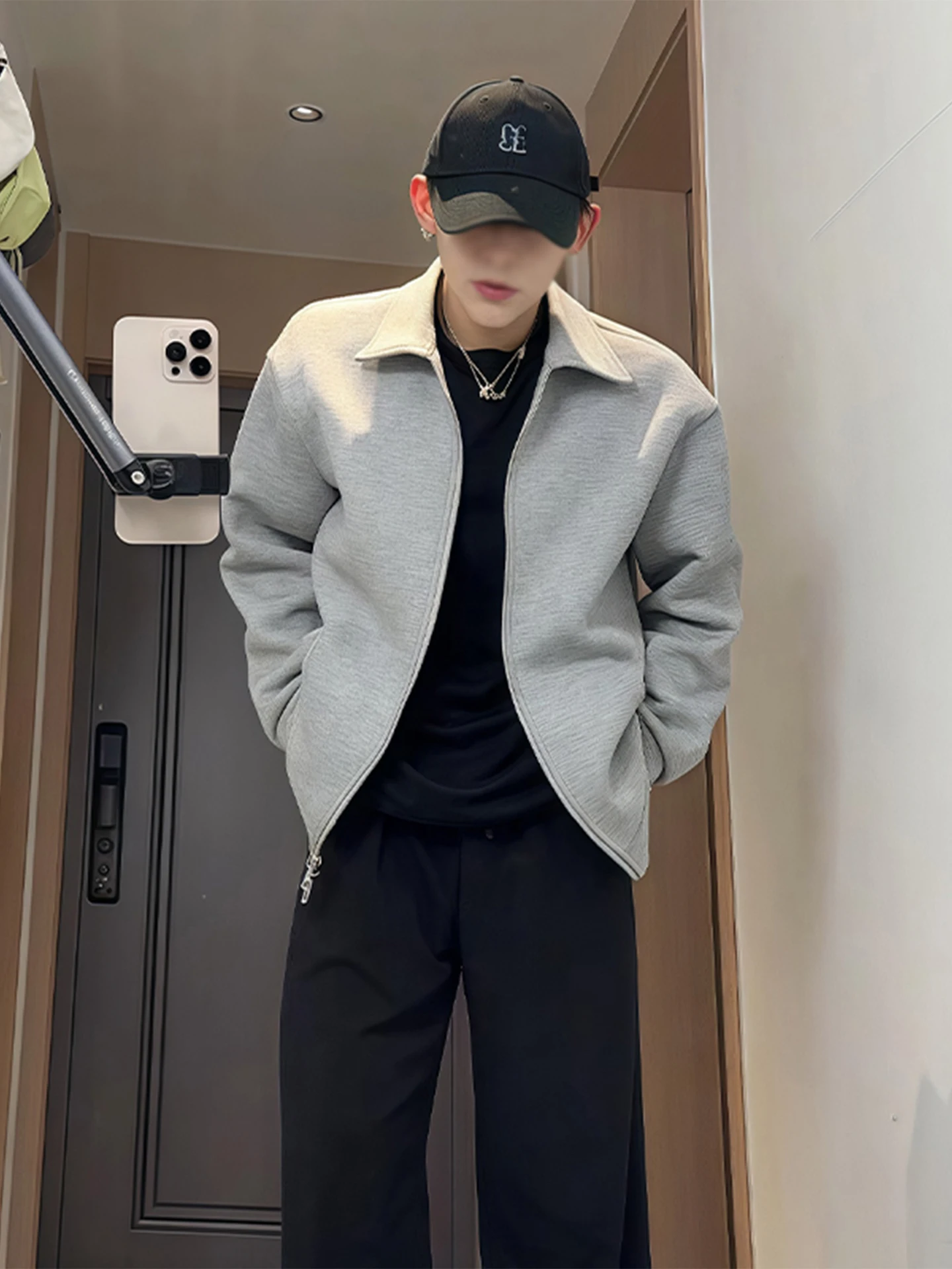 

Мужская короткая куртка Cleanfit серого цвета с воротником, весенне-осенняя, модная, в американском ретро-стиле, с двойной молнией, приталенная, молодежная верхняя одежда