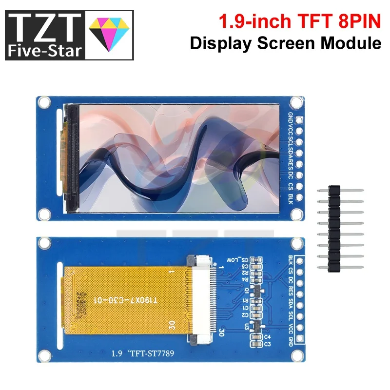 TZT 1.9 Inch IPS Full Angle TFT Display Screen LCD Screen Color Display Module SPI Serial Port High-definition 170x320 ST7789