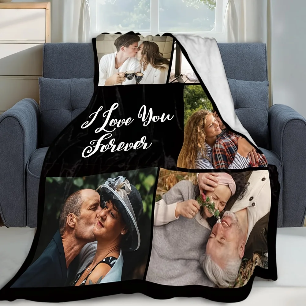 1Pc Personalized Photo Blanket Custom with Your Own Photos - Soft Flannel Fabric Suitable for Boyfriend Girlfriend Couples Gifts
