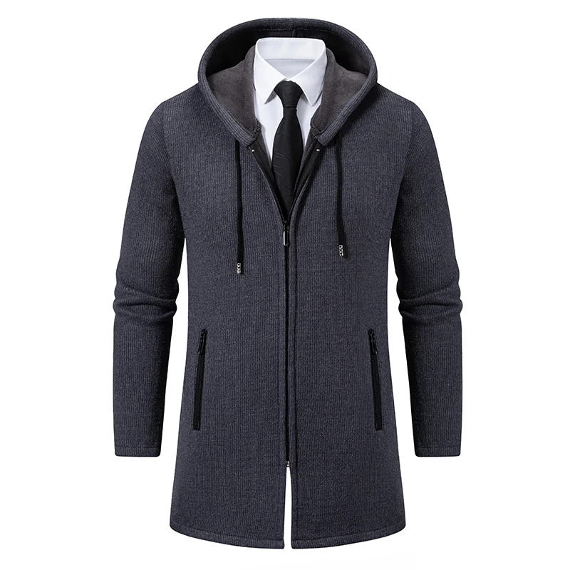 

Mens Long Cardigan Full Zip Trench Coat Thick Fleece Hooded Jacket Cardigans Coats Japanese Korean Style Man Clothes