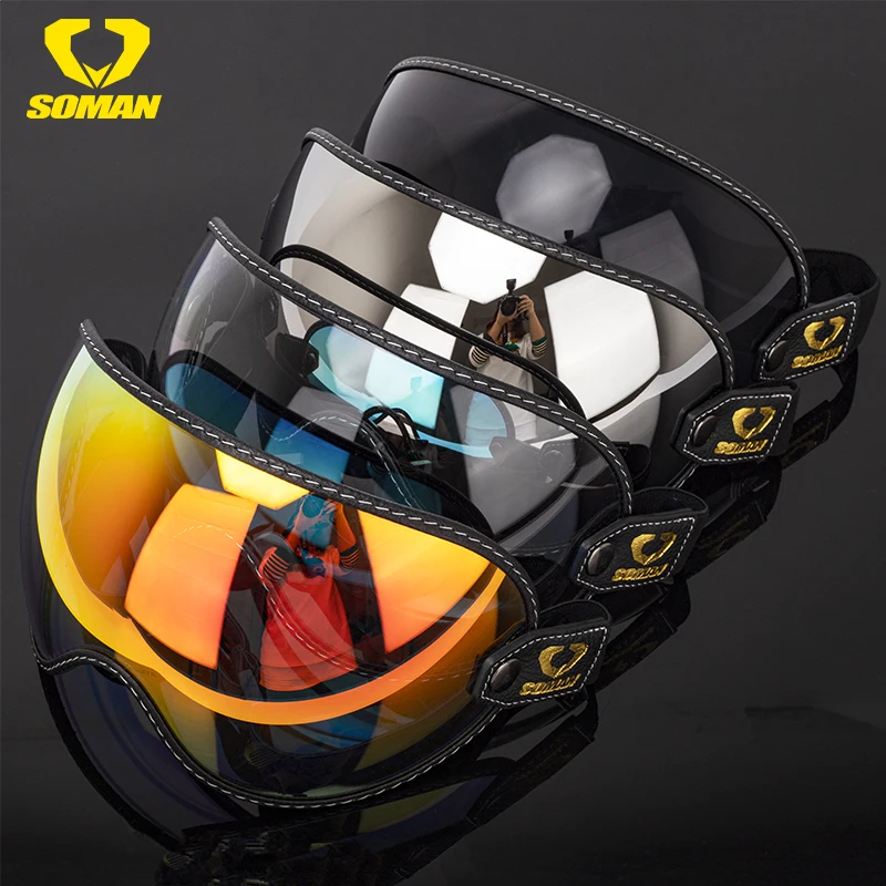 

SOMAN Retro Motorcycle Goggles Universal Bubble Visor UV Protection Vintage Motorbike Riding Glasses Helmet Lens Shield