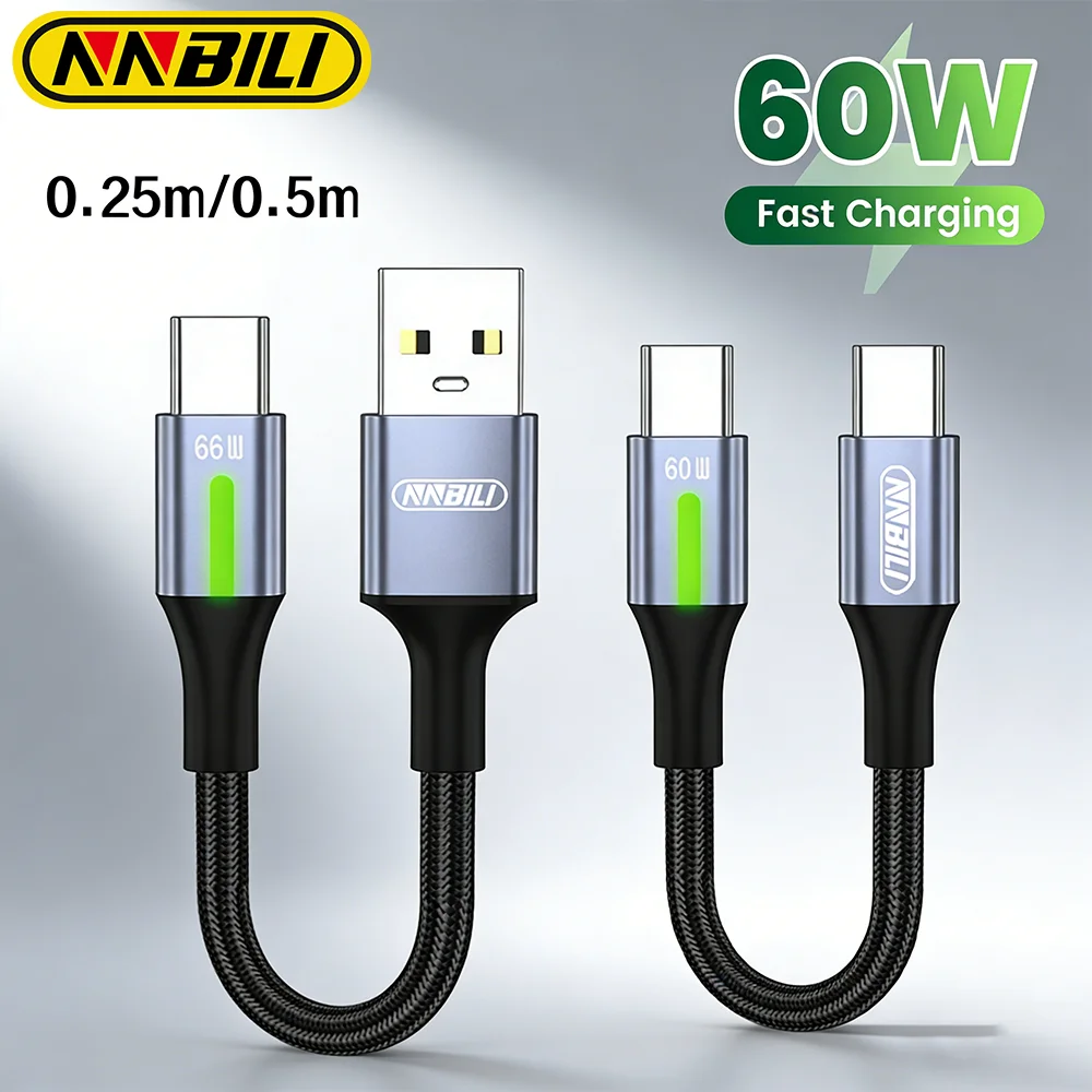 NNBILI Kurzes Typ-C zu USB-C Kabel für schnelles Laden für iPhone 17 16 Xiaomi Samsung S26 Huawei Powerbank USB-C Datenkabel 0,25M/0,5M
