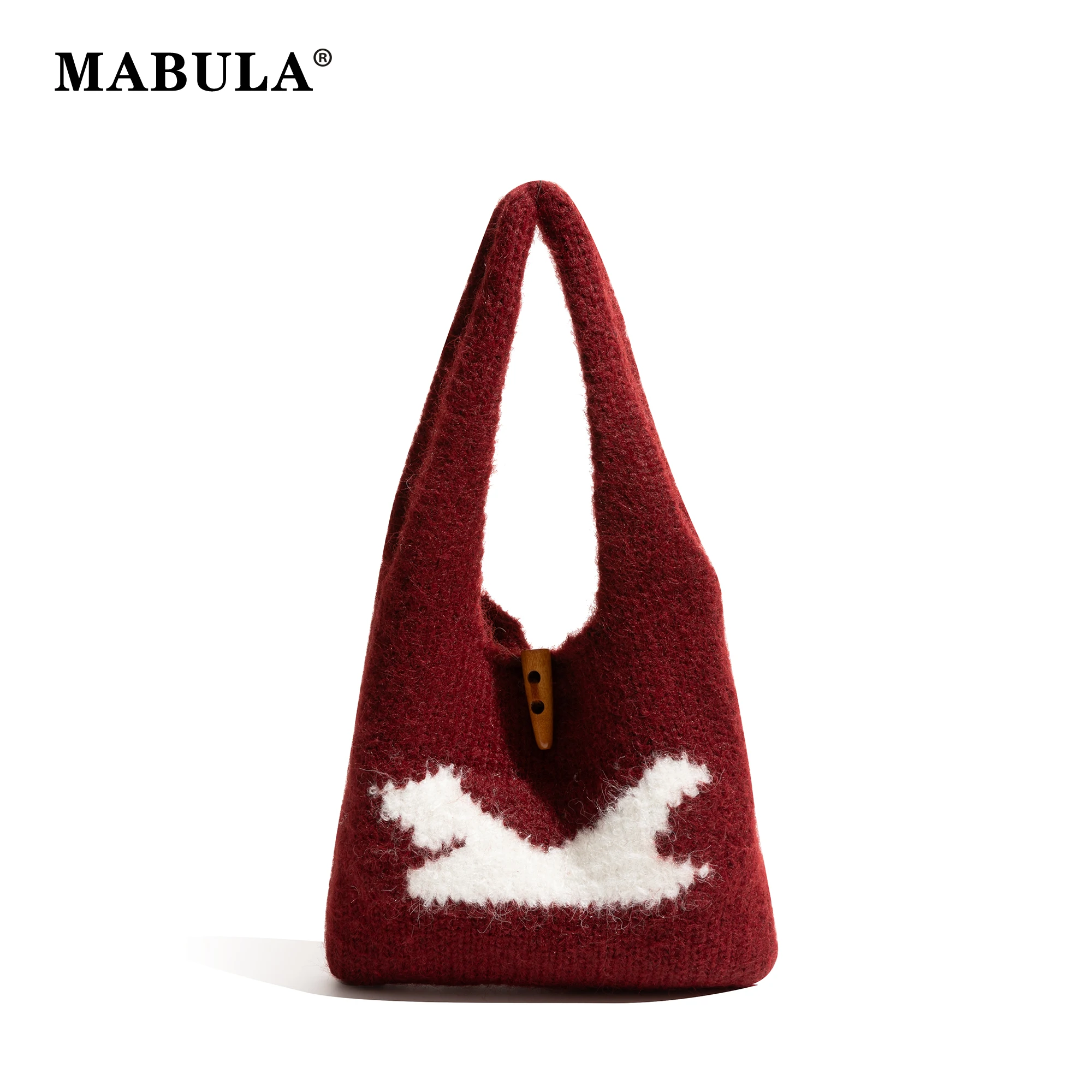 MABULA Fashion Underarm Shoulder Shopping Bag Winter Animal Print Knitted Hobo Handbag Simple Casual Ladies Daily Phone Purse