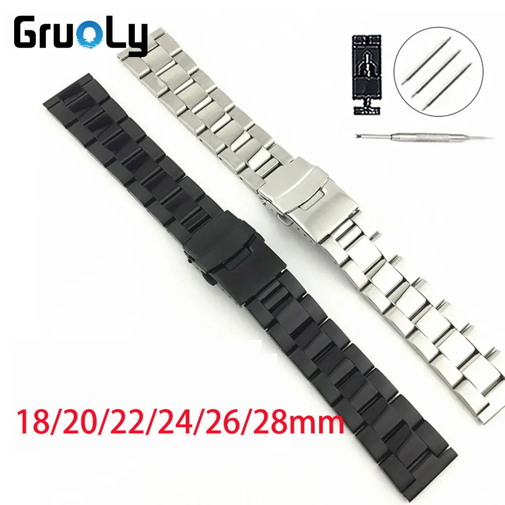 

Металлический ремешок для часов 18 мм, 20 мм, 22 мм, 24 мм, 26 мм, 28 мм, браслет, твердый ремешок из нержавеющей стали, универсальный ремешок для часов, браслет, аксессуары