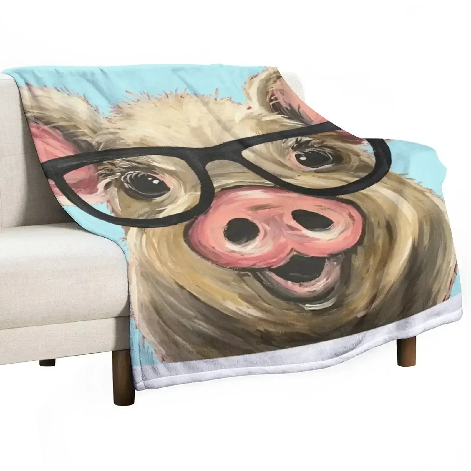 Cute pig with glasses art Throw Blanket Decorative Beds Cute Blankets Sofas Of Decoration Blankets