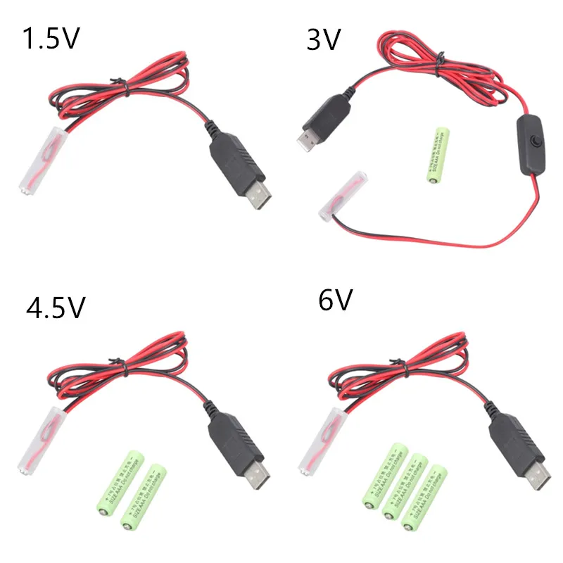 Newest USB 5V to 1.5V/3V/4.5V/6V AAA Battery Eliminators Power Cable for Toys Radios and LED Lights