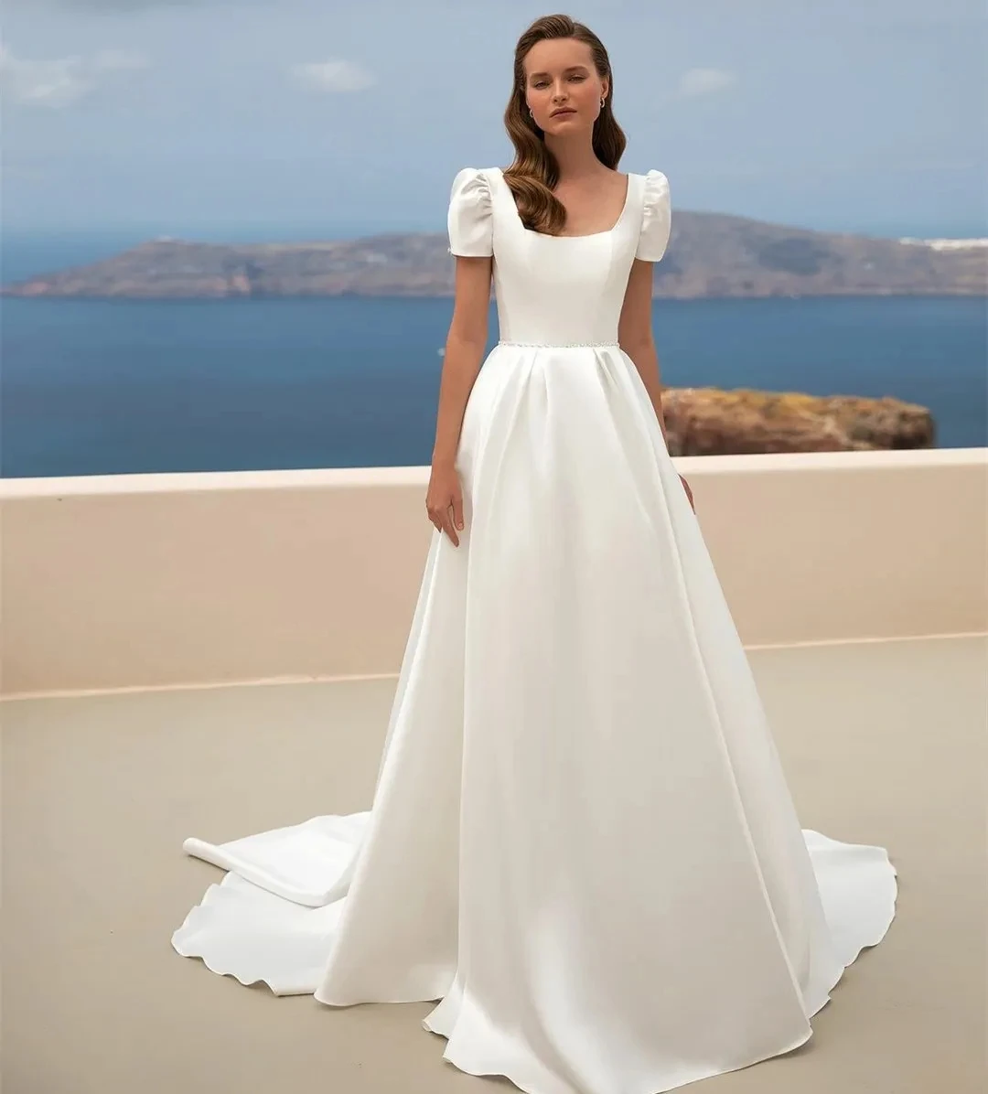 

Pretty Wedding Dresses Simple Elegant Bridal Gowns 2024 A-Line Square Collar Robes For Formal Party Satin Vestidos De Novia 2023