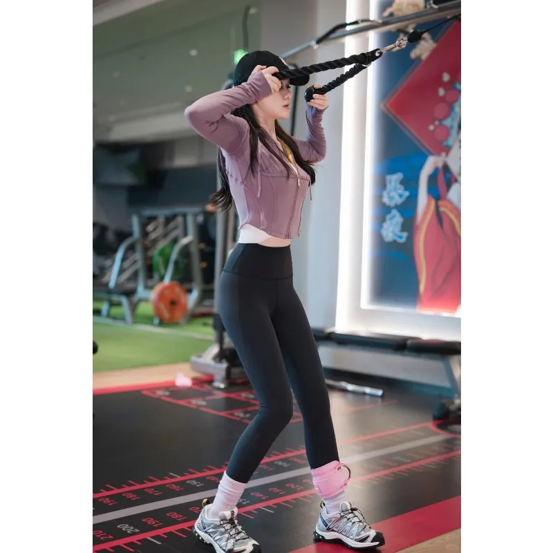 

2026 Autumn New Yoga Fishbone Jacket Hooded Sports Comfortable Zipper Short Waist Cinching Jacket Slim Fit Double-sided Brushed