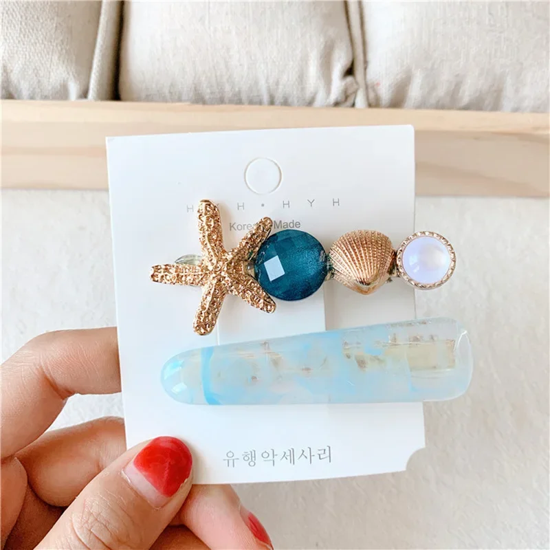 2024 INS Sea Star Acrylic Hair Clips For Women Girls Shell Pearl Metal Barrettes Hairpins Sweet Beach Headwear Hair Accessories