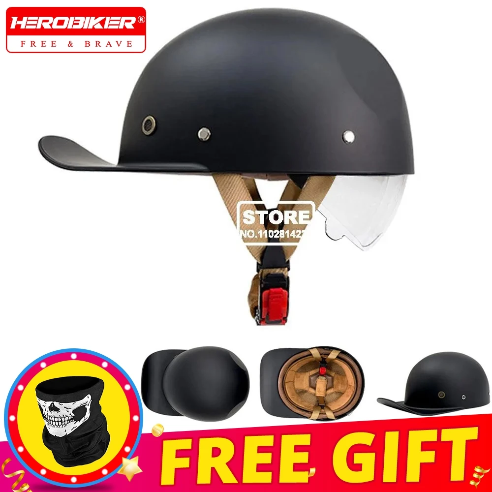 

Retro Men Motorcycle Helmet Baseball Cap Riding Racing Women Moto Helmets DOT Certification Protection Cap Vintage Half Helmet