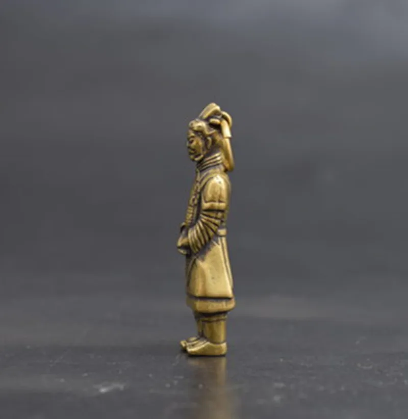 Antique Terracotta Warriors and Horses Statue Small Bronze Man Pendant Brass Miniature Terracotta Warriors and Horses Figure Scu
