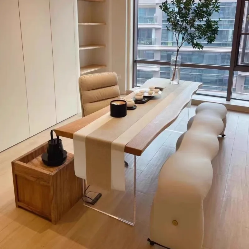Acrylic solid wood suspended dining table, desk, computer, desk integrated light luxury modern simple ash wood workbench