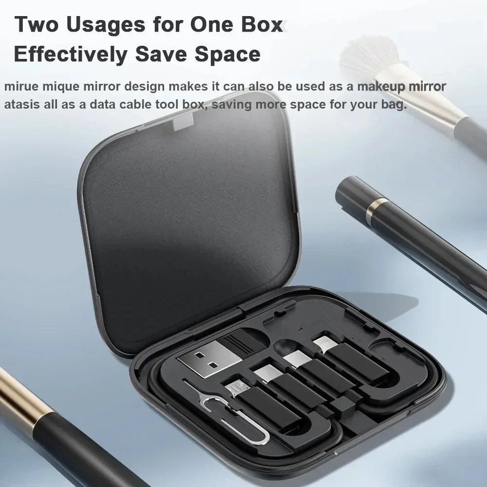 6 in 1 Data Cord Storage Box 60W USB C To USB C Cable Travel carrying For All Smart Phone Fast Charging Cable Kit OTG Converter