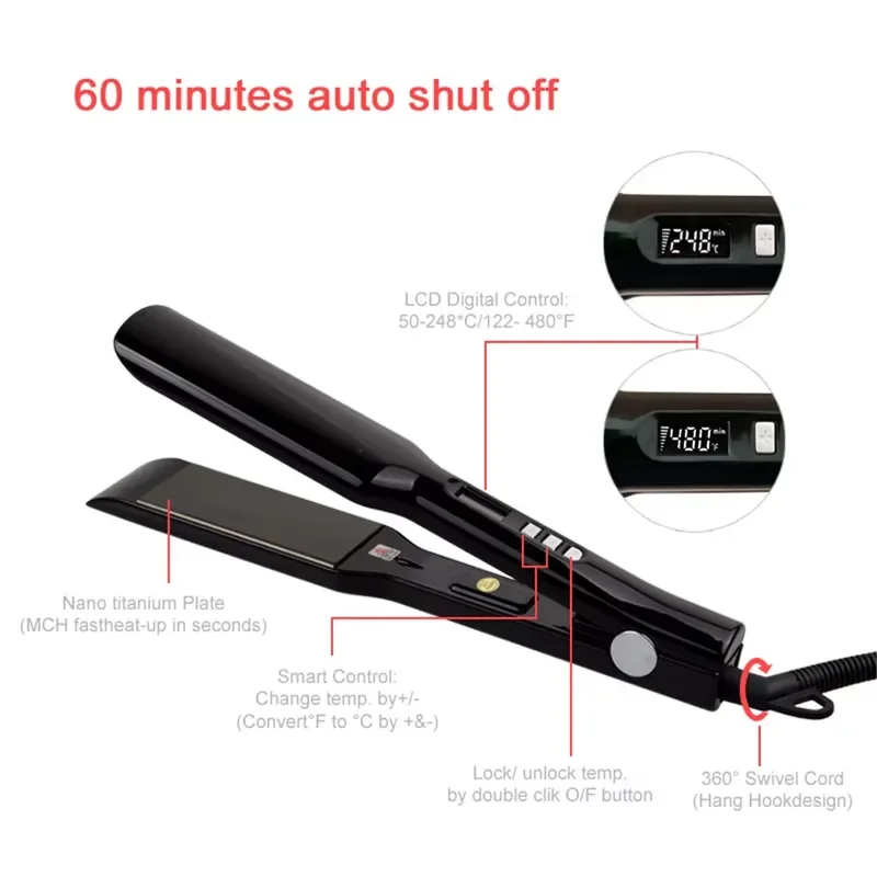 Hair Straightener Titanium Plate Straightening Iron Keratin Treatment Flat Irons 470℉ MCH Fast Heating High Temperature view 3