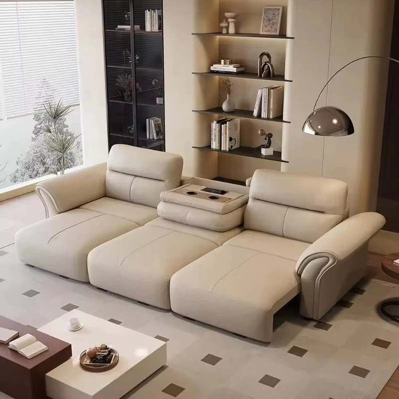 

Multifunctional modern living room leather sofa bed three-seat electric sofa bed set home