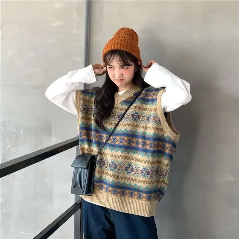 Knitted Top For Women Graphic Vest V-neck Ladies Sweaters Blue Striped Cold Winter Long Sleeve Stylish Lastest Offers Tall Tops