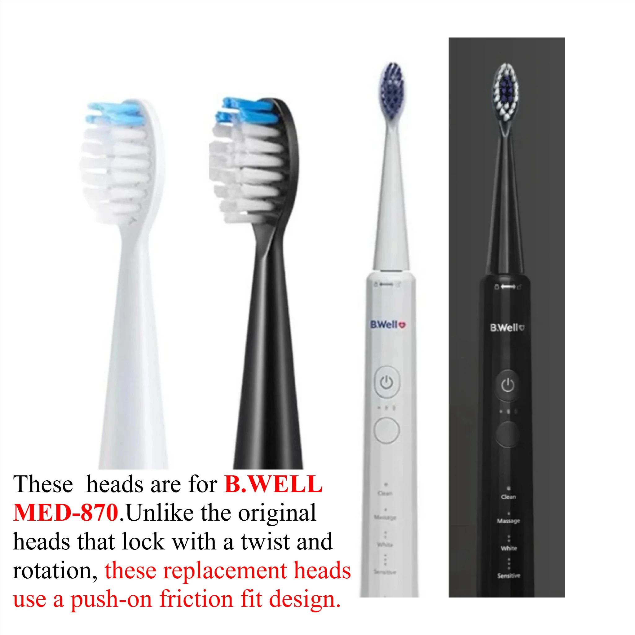 

4pcs Replacement Toothbrush Heads For B.WELL MED-870 Sonic Electric Toothbrush Soft DuPont Bristles Nozzles BWELL MED870