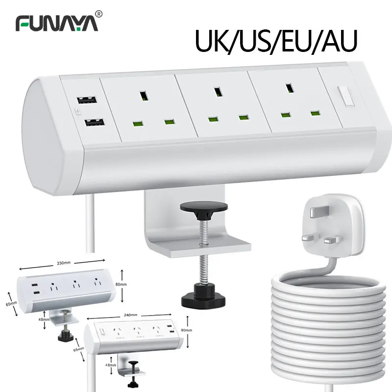 tomada de mesa com cabo de extensao soquetes com clipe liga branco tomadas usb eua ue reino unido au ac 110v 220v 3200w 01