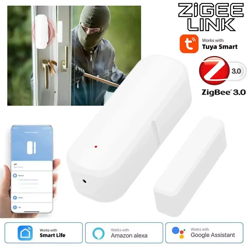 

Датчик открытия дверей и окон Tuya Zigbee 3.0, беспроводной магнитный контактный датчик для умного дома, сигнализация, удаленный мониторинг для Alexa и Google