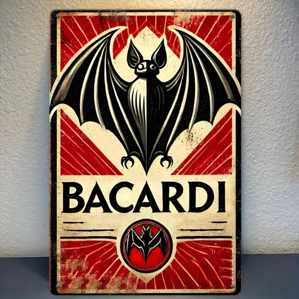 Bacardi Letrero de metal de estaño, 1 pieza de aleación de aluminio de 8 x 12 pulgadas - Impresión HD 2D Decoración de cueva de hombre fácil de colgar