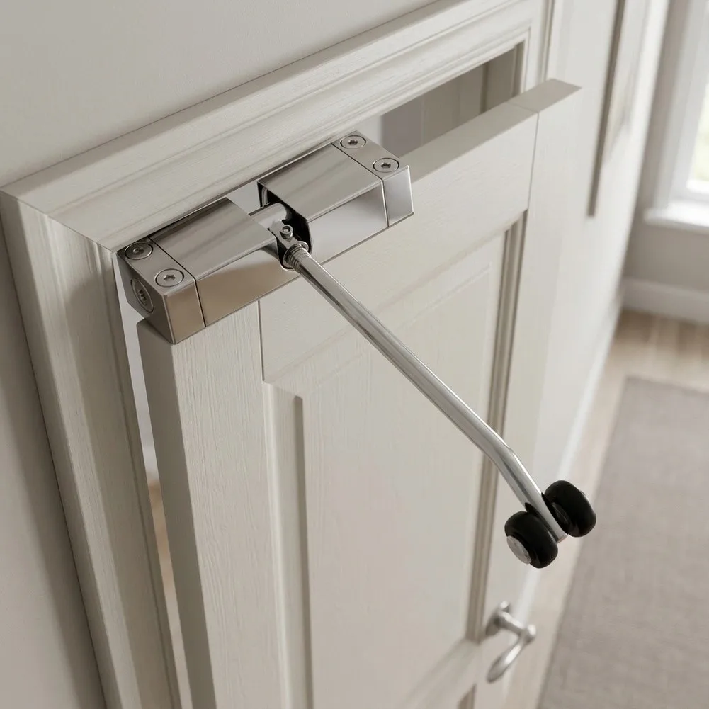 Indoor Automatic Door Closer with Adjustable Spring Mechanism Fits 20-40KG Doors Aluminum Alloy Body Silver Black