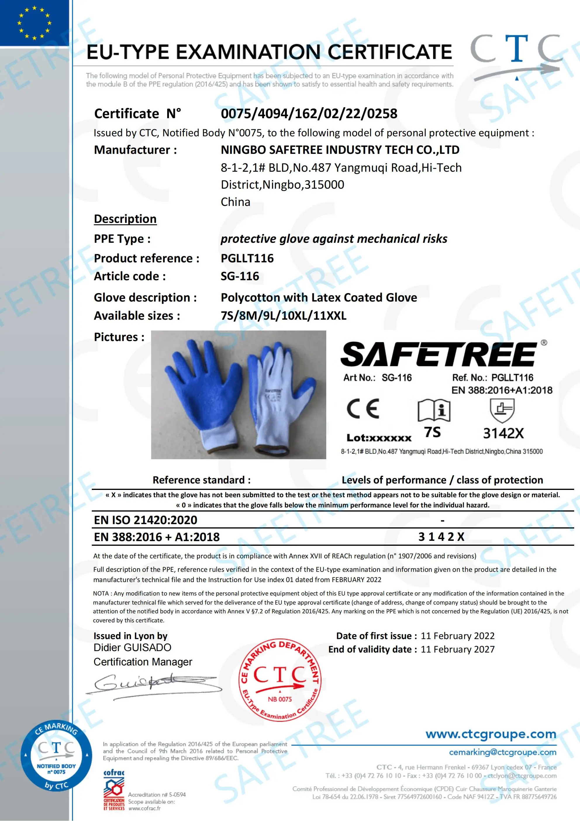 SAFETREE CE Polyester Cotton Crinkled Latex Coated Work Safety Gloves Construction Hand Protection for Men&Women CE EN388