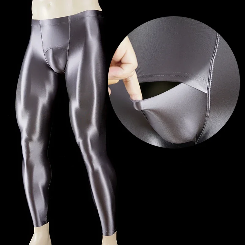 Sexy Men gloss Leggings Shiny smooth Hombre Elephant Bulge Openning Tight high elasticity yoga gym pants