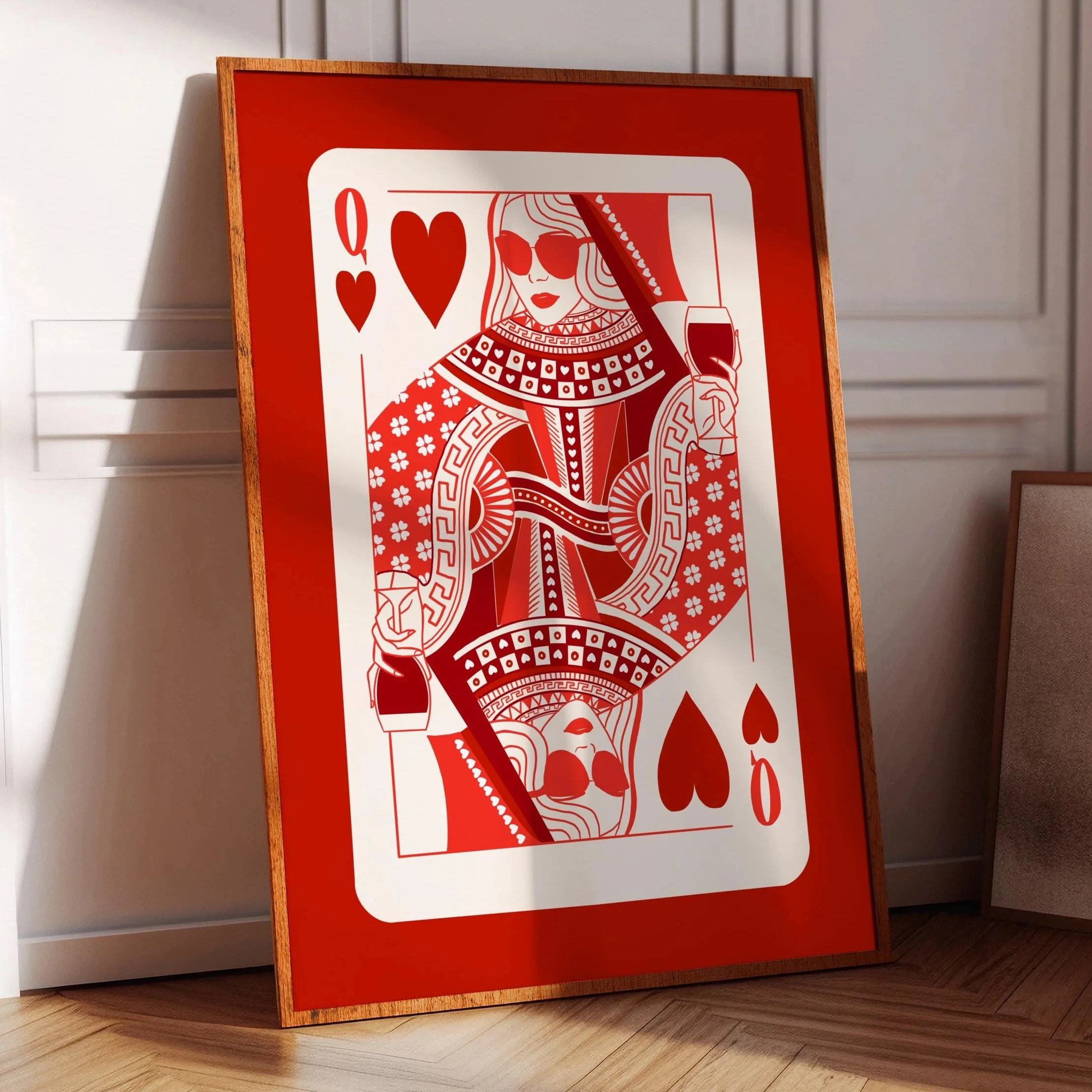 Queen of Hearts Wall Art Print Colorful Playing Card Maximalist Card Decor Dopamine Queen Illustration Bar Cafe Decor Wall Decor