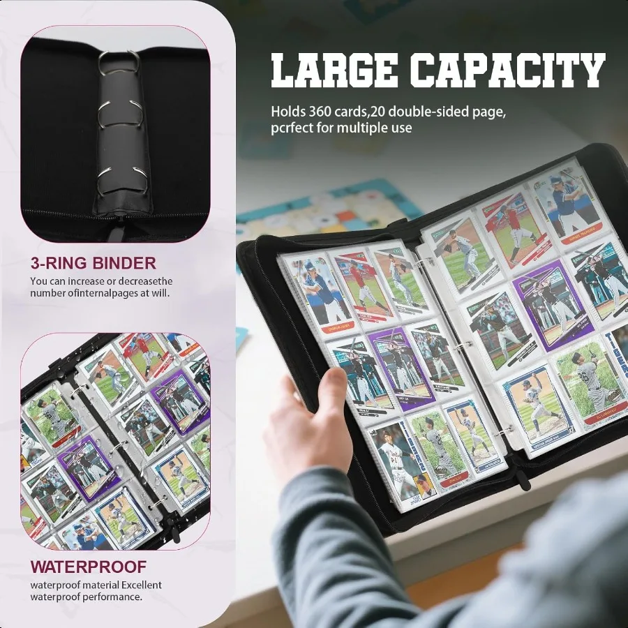 트레이딩 카드 바인더 슬리브 포함 9포켓 프리미엄 720 더블 사이드 포켓 PU 카드 컬렉션 바인더 수집용 앨범 카드 폴더